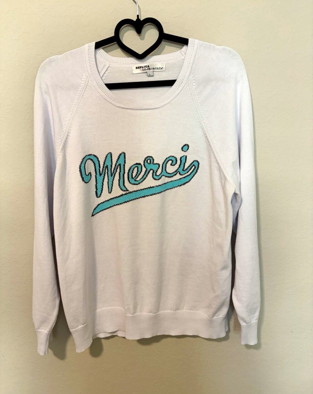 Replica Los Angeles Intarsia Merci Logo Crewneck Pullover Sweatshirt White L
